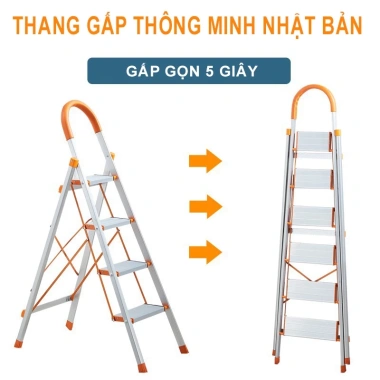 Thang Nhôm Ghế Tay Vịn Ameca 3‑7 Bậc Nhật Bản, Inox 304 Xếp Gọn, Tải 300Kg - 606.500₫ 4