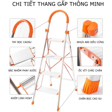Thang Nhôm Ghế Tay Vịn Ameca 3‑7 Bậc Nhật Bản, Inox 304 Xếp Gọn, Tải 300Kg - 606.500₫ 5