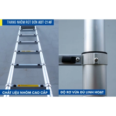 Thang nhôm rút 4.8M ADT212F đai nhôm cao cấp gấp gọn, khóa chốt tự động nhập khẩu - Giá ưu đãi 2.84tr
