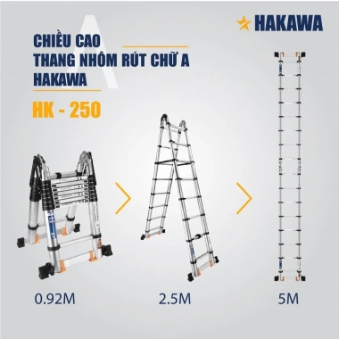 Thang nhôm rút đôi HAKAWA HK250 300kg - Giá ưu đãi 3,5 triệu, chịu tải 300kg