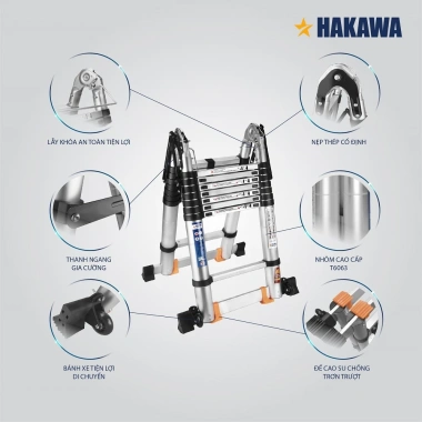 Thang nhôm rút đôi HAKAWA HK250 300kg - Giá ưu đãi 3,5 triệu, chịu tải 300kg