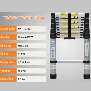 Thang nhôm rút đơn & đôi Nikita chính hãng, đa kích thước, giá ưu đãi 1,989,000₫ 10