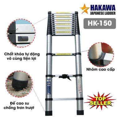 Thang Nhôm Rút Đơn Hakawa HK-150 5m 15 Bậc - Cao Cấp, Chính Hãng, Dễ Bảo Quản 5