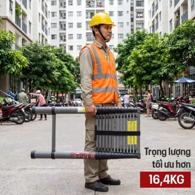 Thang rút đơn 2.7‑5.9m thép Carbon FUJIHOME nhập khẩu - Chữ I, khóa chốt an toàn, chân chống trơn trượt, giảm giá 780k