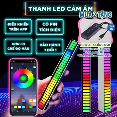 Thanh đèn LED 1m Đen HUB USB, Cảm Ứng Âm Thanh, Nhấp Nháy Theo Nhạc, Giá 285k