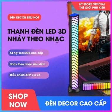 Thanh đèn LED nháy nhạc 3D cao cấp - 64 hạt RGB cảm âm siêu nhạy decor phòng