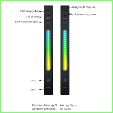 Thanh đèn LED RGB 3D 32 40 64 nháy theo nhạc, đế để bàn và cổng USB, trang trí 8