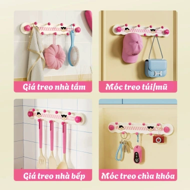 Thanh móc treo cốc hút HPS họa tiết dễ thương, móc hút chân không pop up cho nhà tắm, bếp, chìa khóa - Giá 51.000₫