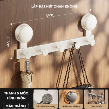 Thanh móc treo đồ đa năng Trùm Gia Dụng, hút chân không, nhôm hàng không cao cấp - 240.000đ 5 Thanh móc treo đồ đa năng Trùm Gia Dụng, hút chân không, nhôm hàng không cao cấp - 240.000đ 5