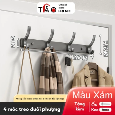 Thanh móc treo đồ TÁOHOME thép carbon hiện đại, móc áo cửa ra vào, nhà tắm, lắp dán tường chắc chắn - 69.000₫