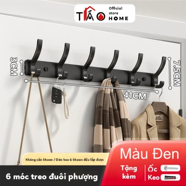 Thanh móc treo đồ TÁOHOME thép carbon hiện đại, móc áo cửa ra vào, nhà tắm, lắp dán tường chắc chắn - 69.000₫