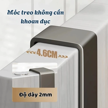 Thanh móc treo quần áo sau cửa không cần khoan - Đa năng, thép không gỉ, tiết kiệm không gian