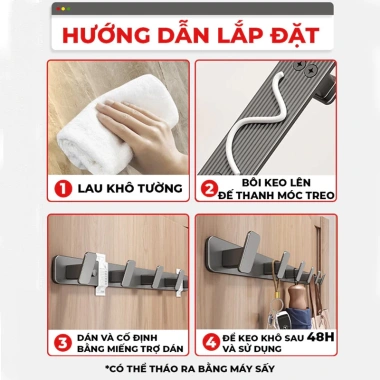 Thanh Móc Treo Tường Đa Năng Chịu Tải - Treo Quần Áo Nón, Đồ Nhà Tắm, 58.000đ