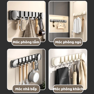 Thanh móc treo tường gấp gọn đa năng DINO - Móc quần áo, túi xách, chìa khóa hút chân không 4
