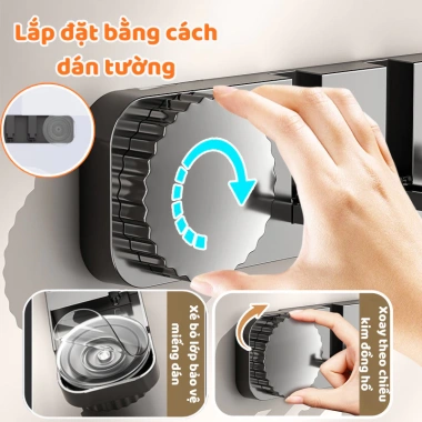 Thanh móc treo tường gấp gọn đa năng DINO - Móc quần áo, túi xách, chìa khóa hút chân không 6