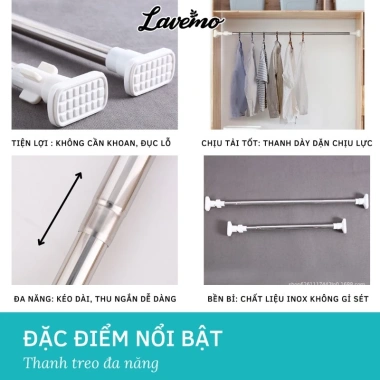 Thanh treo đa năng LAVEMO TT01 inox không khoan tường Giá chỉ 70.000 VNĐ 2 Thanh treo đa năng LAVEMO TT01 inox không khoan tường Giá chỉ 70.000 VNĐ 2