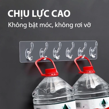 Thanh treo dán tường 6 móc dính, giá 16.000₫, thích hợp nhà tắm, bếp, tủ quần áo