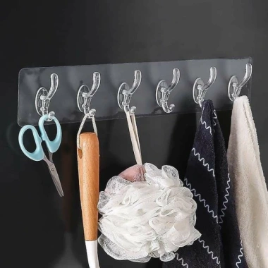 Thanh treo dán tường trong suốt 6 móc liền mạch đa năng, siêu chắc, chịu lực cao - 16.900₫