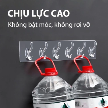 Thanh treo dán tường trong suốt 6 móc liền mạch đa năng, siêu chắc, chịu lực cao - 16.900₫