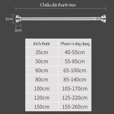 Thanh treo inox 304 treo rèm/quần áo không đục tường, lắp nhanh, giá 46.000₫