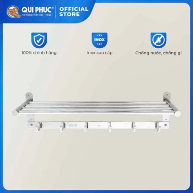 Thanh treo khăn nhà tắm Deli QUI PHÚC inox 304 không gỉ sáng bóng, móc treo, đa kích thước