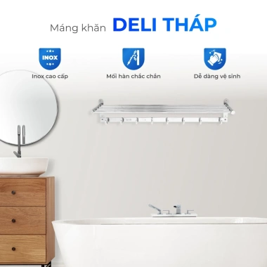 Thanh treo khăn nhà tắm Deli QUI PHÚC inox 304 không gỉ sáng bóng, móc treo, đa kích thước 4 Thanh treo khăn nhà tắm Deli QUI PHÚC inox 304 không gỉ sáng bóng, móc treo, đa kích thước 4