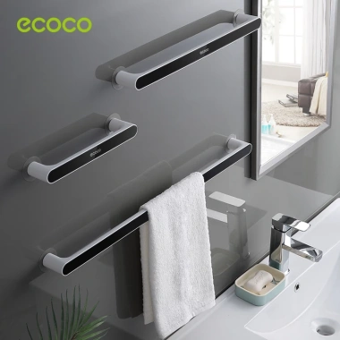 Thanh treo khăn nhà tắm ECOCO dán tường siêu chắc - 3 kích thước, 2 màu xám-đen, nhựa ABS, giảm giá 59.000 VND