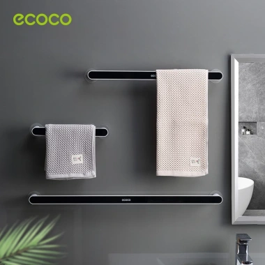 Thanh treo khăn nhà tắm ECOCO dán tường siêu chắc - 3 kích thước, 2 màu xám-đen, nhựa ABS, giảm giá 59.000 VND