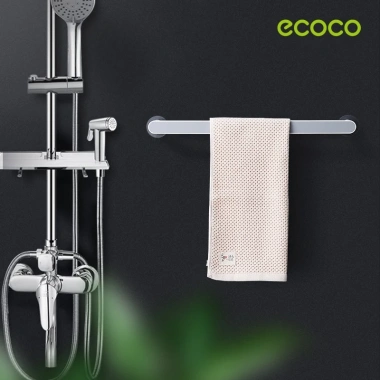 Thanh treo khăn nhà tắm ECOCO dán tường siêu chắc - 3 kích thước, 2 màu xám-đen, nhựa ABS, giảm giá 59.000 VND