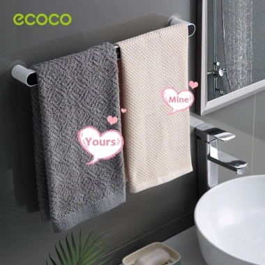 Thanh treo khăn nhà tắm ECOCO dán tường siêu chắc - 3 kích thước, 2 màu xám-đen, nhựa ABS, giảm giá 59.000 VND