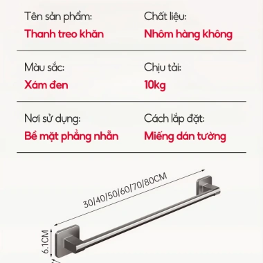 Thanh treo khăn tắm LAVAR dán tường - hợp kim nhôm, miếng dán CB07 giá 17.000 VND