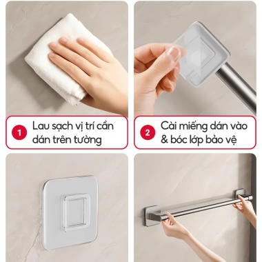 Thanh treo khăn tắm LAVAR dán tường - hợp kim nhôm, miếng dán CB07 giá 17.000 VND