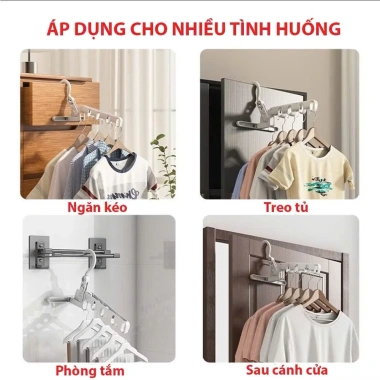 Thanh treo móc quần áo 5 lỗ xoay 360 độ gấp gọn, tiết kiệm diện tích - 30.000đ