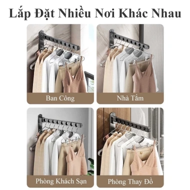 Thanh treo quần áo gấp gọn thép carbon, gắn tường không khoan, chỉ 101.100₫ 3