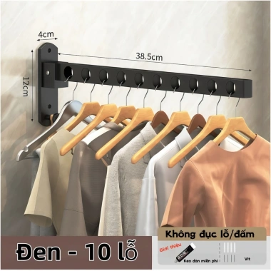 Thanh treo quần áo gấp gọn thép carbon, gắn tường không khoan, chỉ 101.100₫ 10