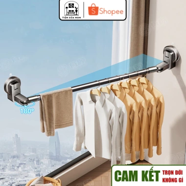 Thanh treo quần áo tăng giảm độ dài, lắp hút chân không, không dùng cho tường đá - Giá 130.820₫