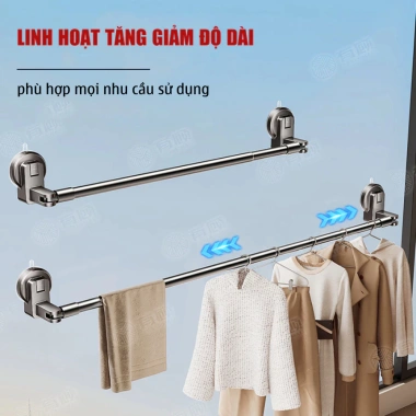 Thanh treo quần áo tăng giảm độ dài, lắp hút chân không, không dùng cho tường đá - Giá 130.820₫