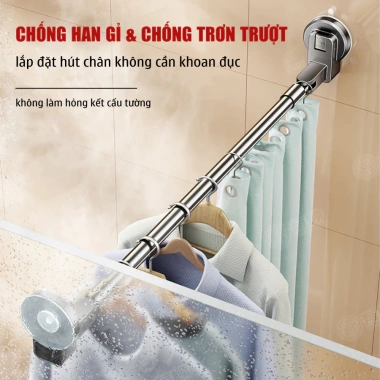 Thanh treo quần áo tăng giảm độ dài, lắp hút chân không, không dùng cho tường đá - Giá 130.820₫