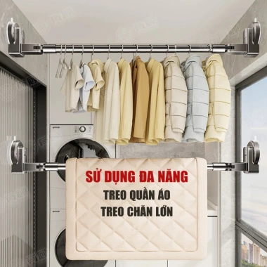 Thanh treo quần áo tăng giảm độ dài, lắp hút chân không, không dùng cho tường đá - Giá 130.820₫