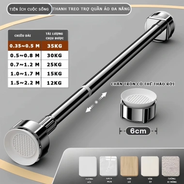 Thanh treo rèm inox 25mm YUYU - Sào phơi quần áo không khoan tường, lắp đặt nhanh, giá 156.644₫ 10 Thanh treo rèm inox 25mm YUYU - Sào phơi quần áo không khoan tường, lắp đặt nhanh, giá 156.644₫ 10