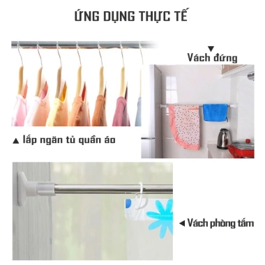 Thanh treo thông minh đa năng không khoan không vít - Lắp rèm, treo quần áo, 21.000₫