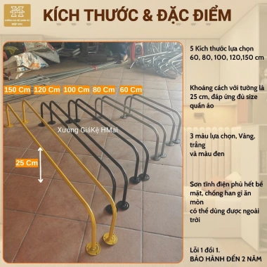 Thanh U treo quần áo thép chịu lực - sào treo tường, sơn tĩnh điện 3 màu, đủ size, kèm vít & tắc kê, giảm giá 20% 2