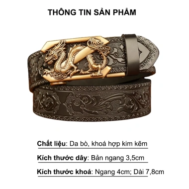 Thắt lưng da bò nam chạm khắc rồng – Retro, cài tự động, phong cách cá tính, giảm 18% 2