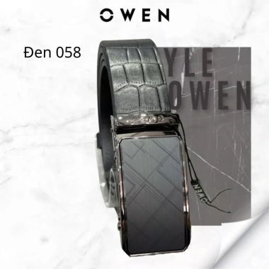 Thắt lưng da bò nam OWEN da thật mặt hợp kim đúc nguyên khối, khóa trượt tự động