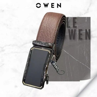 Thắt lưng da bò nam OWEN da thật mặt hợp kim đúc nguyên khối, khóa trượt tự động