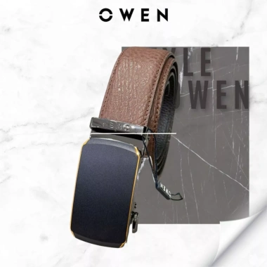 Thắt lưng da bò nam OWEN da thật mặt hợp kim đúc nguyên khối, khóa trượt tự động