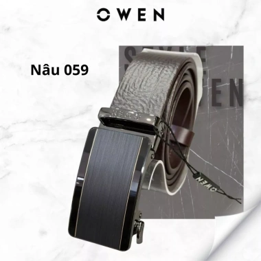 Thắt lưng da bò nam OWEN da thật mặt hợp kim đúc nguyên khối, khóa trượt tự động