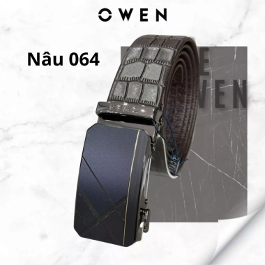 Thắt lưng da bò nam OWEN da thật mặt hợp kim đúc nguyên khối, khóa trượt tự động