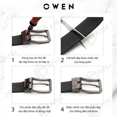 Thắt lưng da bò nam OWEN da thật mặt hợp kim đúc nguyên khối, khóa trượt tự động