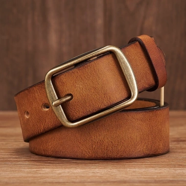 Thắt lưng da bò nguyên bản 3.8cm đồng khóa – Retro sang trọng, chất lượng cao cho nam